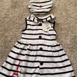 Nautical Stripe Sleeveless Dress with Matching Beret - White & Navy